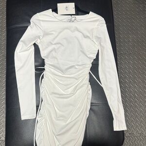 Hello Molly White Long Sleeve Ruched Dress